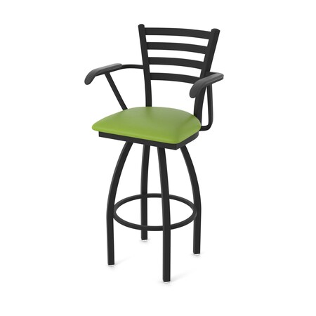 Holland Bar Stool Co Jackie with Arms 25 in. Swivel Counter Stool with Black Wrinkle Finish and Canter Kiwi Green Seat 415